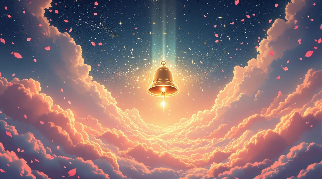 搜短剧网品牌形象 - 金色铃铛在星光中闪耀